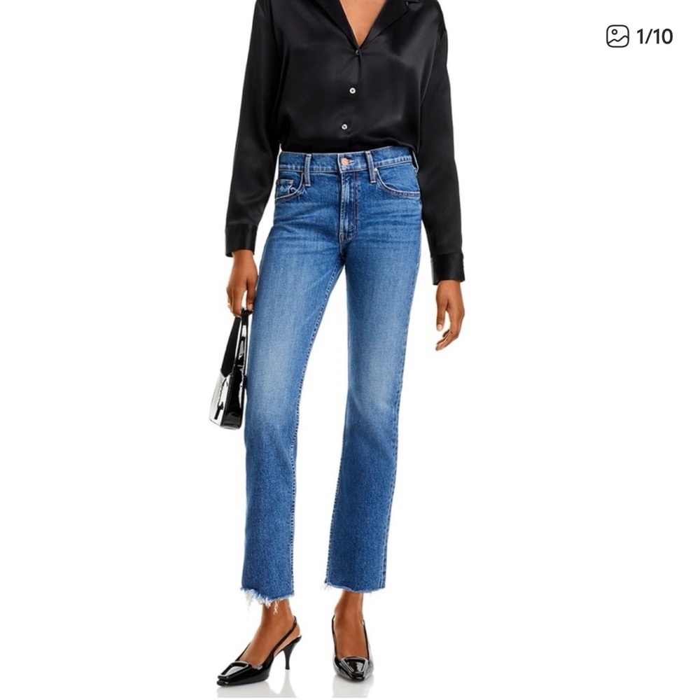 MOTHER Denim Mid Rise Rider Ankle Fray